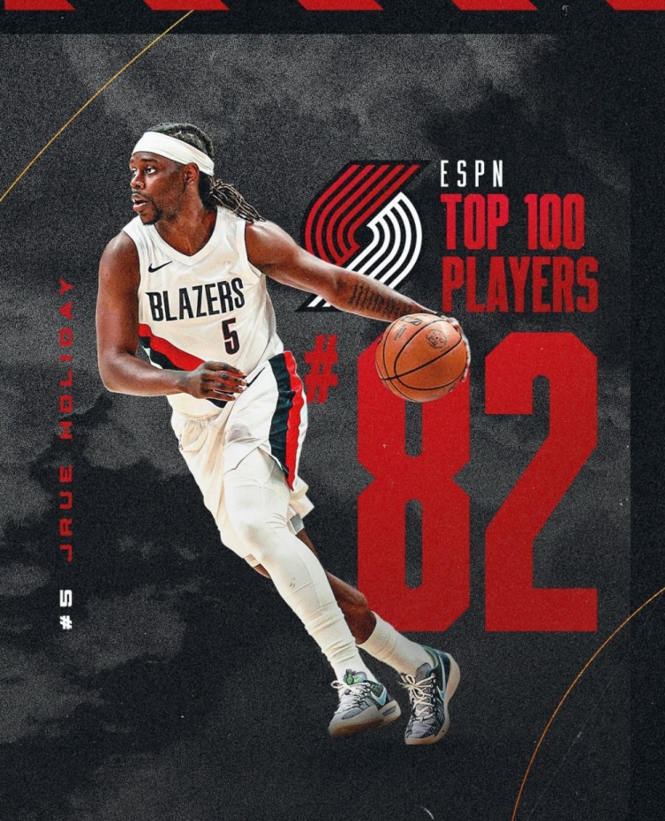 开拓者晒队内ESPN前100球员:克林根95 莫兰特77 利拉德69 阿福27 开拓者晒队内ESPN前100球员:克林根95 莫兰特77 利拉德69 阿福27