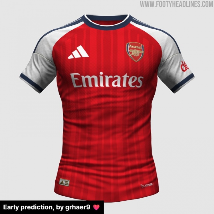 阿森纳新赛季主场球衣谍照：采用细条纹设计，搭配海军蓝三道杠
